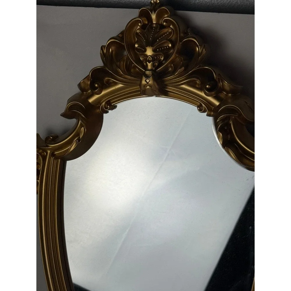 Vintage Style Ornate Gold Baroque Wall Mirror Scrollwork Shield Frame